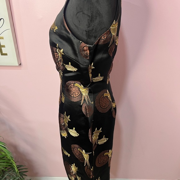 Asian Vintage Silk Blend Dress Asian Inspired print by Karen Kane Blooming black - Picture 7 of 13